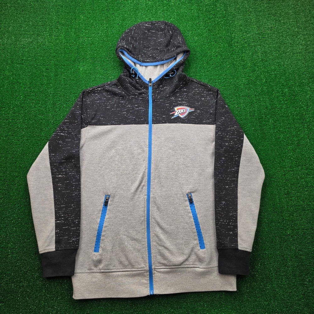 Oklahoma City Thunder NBA Full Zip Hoodie Jacket Mens Medium Gray Black Speckled